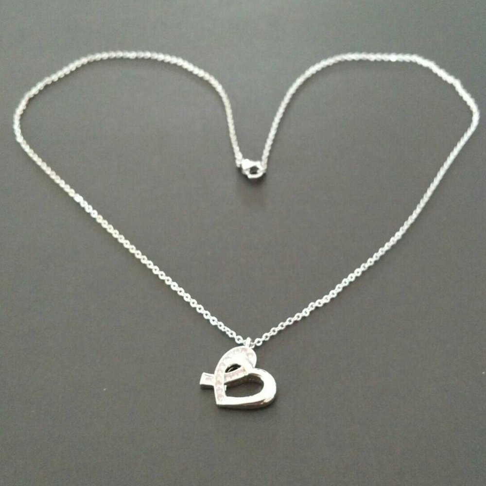 NEW Silver 925 Necklace with Heart Pendant, Pink Swarovski Crystals